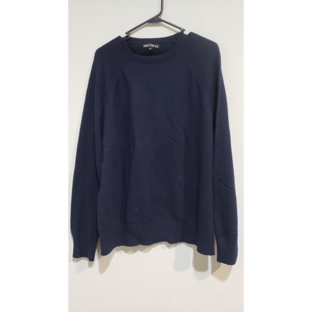 J Crew Mercantile Men Sweater Large Navy Wool Blend Cardigan Pockets Long Sleeve